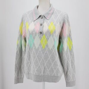Charter Club Argyle Pastel Polo Sweater Preppy Grandmacore Soft Girl L